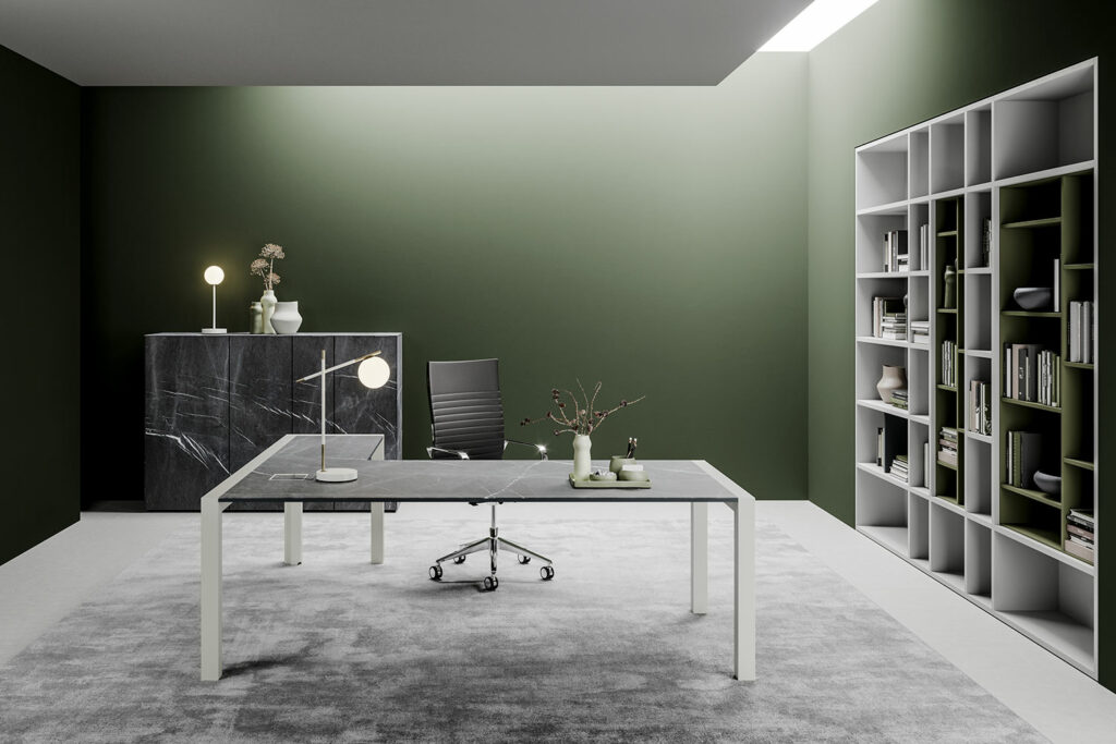 BUREAU EN VERRE IMPRIME BRILLANT STONE GREY BY PROF OFFICE