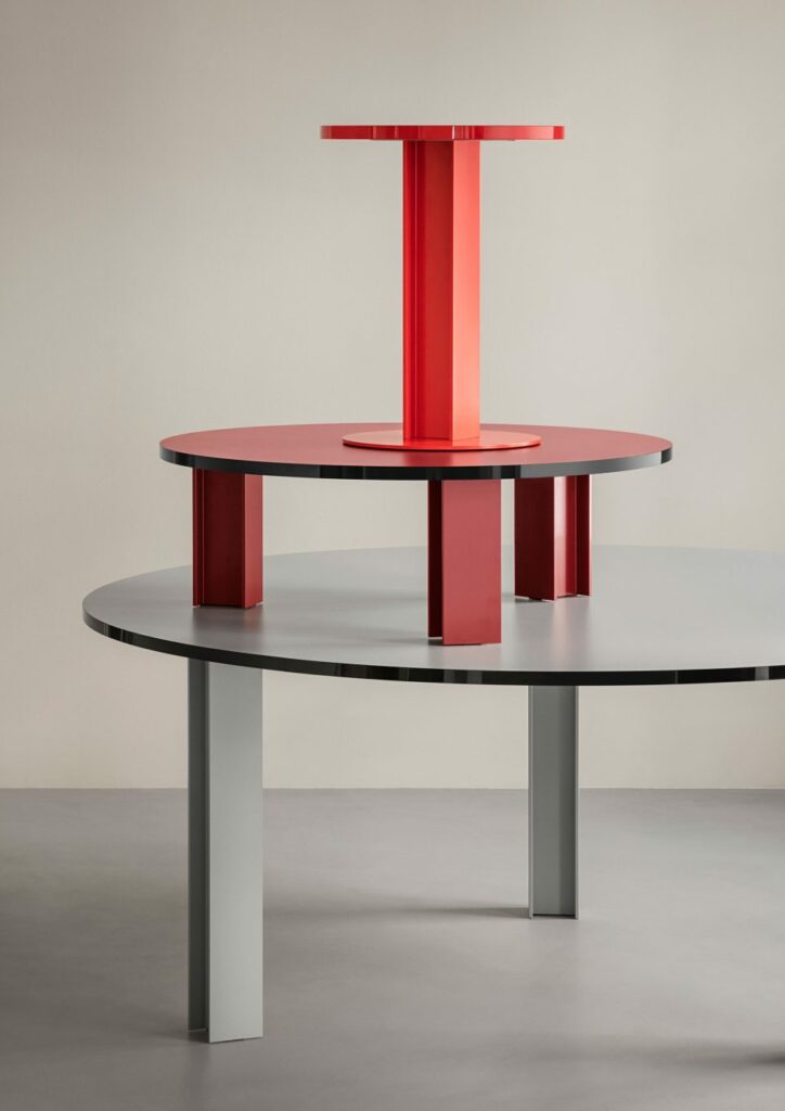 +HALLE TABLES HEB MULTIPLES DIMENSIONS – ROUGE BLANC ORANGE